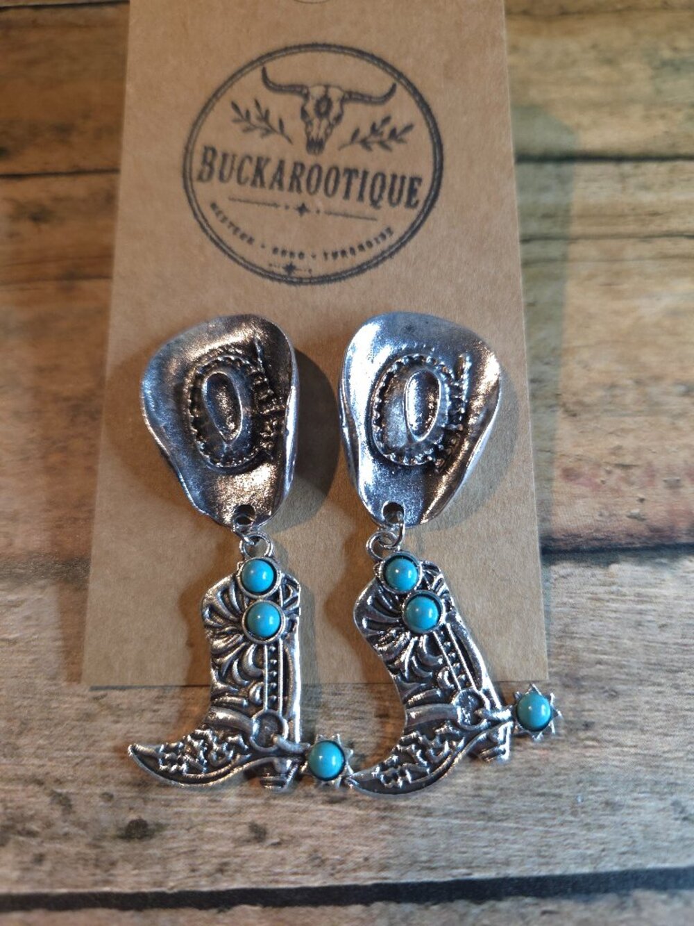 Cowboy Boot & Hat Earrings Western Turquoise Cowgirl Rodeo Dangles